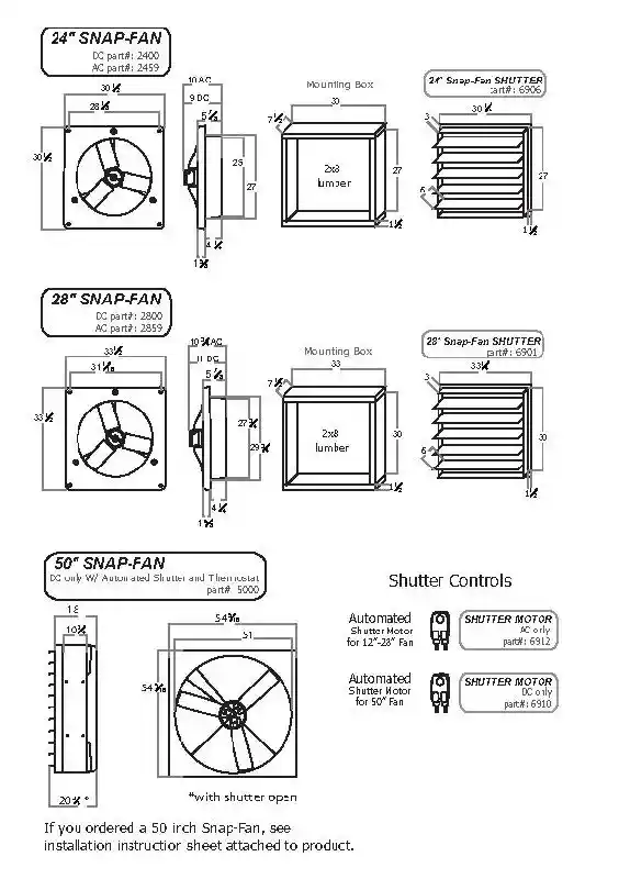 Snap Exhaust Fan DC-12 volt 20"