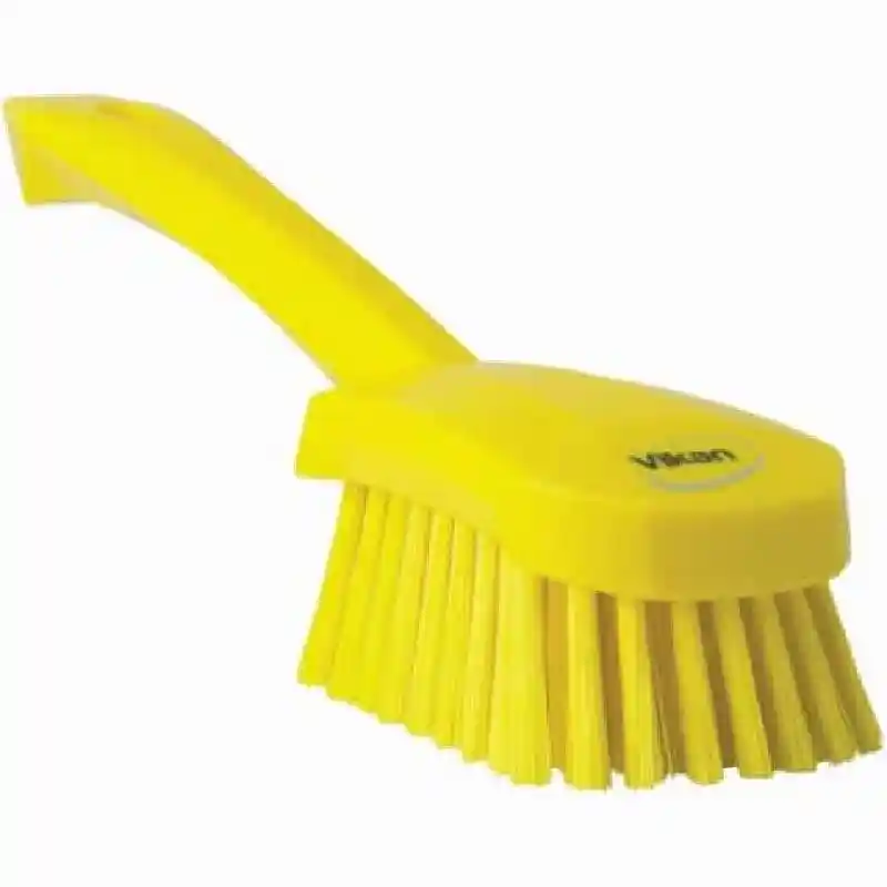 Brush, Short Handle, Stiff Bristle / Yellow