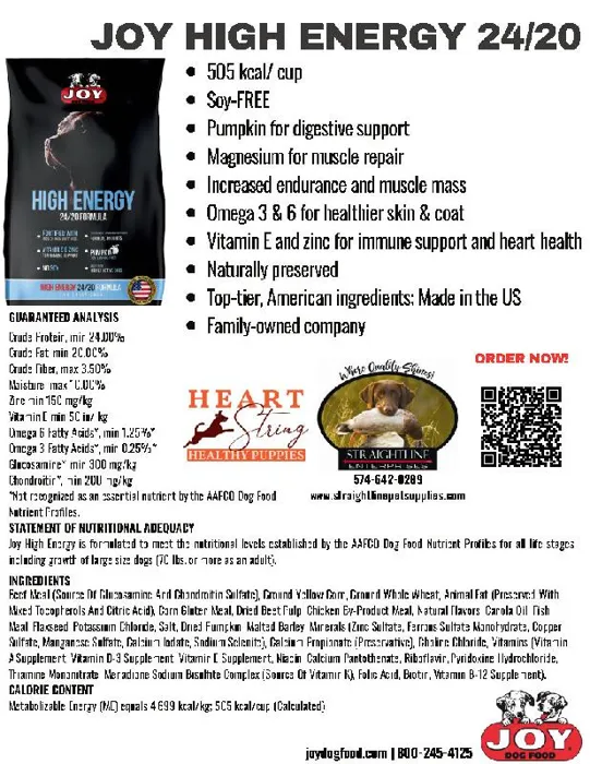 Joy Dog Food | High Energy Adult | 20 lbs